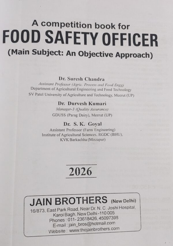 A Competition Book for Food Safety Officer, 9th Edition, by Suresh Chandra, Durvesh Kumari, S.K. Goyal [paperback] Suresh Chandra,Durvesh Kumari,S.K. Goyal [Apr 09, 2026]