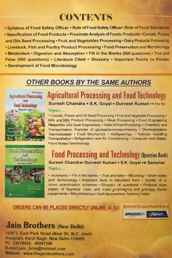 Jain Brothers A Competition Book for Food Safety Officer, 9th Edition, by Suresh Chandra, Durvesh Kumari, S.K. Goyal [paperback] Suresh Chandra,Durvesh Kumari,S.K. Goyal [Apr 09, 2026]
