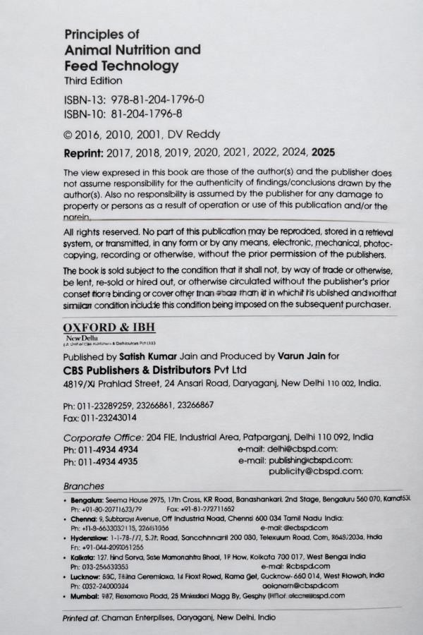 Principles of Animal Nutrition and Feed Technology (3rd Edition, 2025) by D.V. Reddy | Comprehensive Guide to Livestock Feeding, Dairy Nutrition & Poultry Feed Formulation
