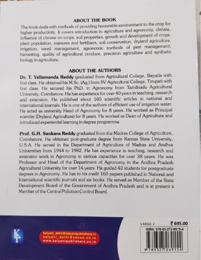 Principles of Agronomy by T. Yellamanda Reddy & G.H. Sankara Reddy - Textbook for B.Sc Agriculture & Competitive Exams
