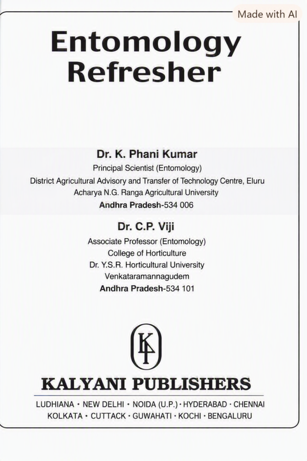 “Entomology Refresher (3rd Edition, Reprinted 2026) by Dr. K. Phani Kumar & Dr. C.P. Viji – Comprehensive Textbook on Insect Science and Pest Management | Kalyani Publishers